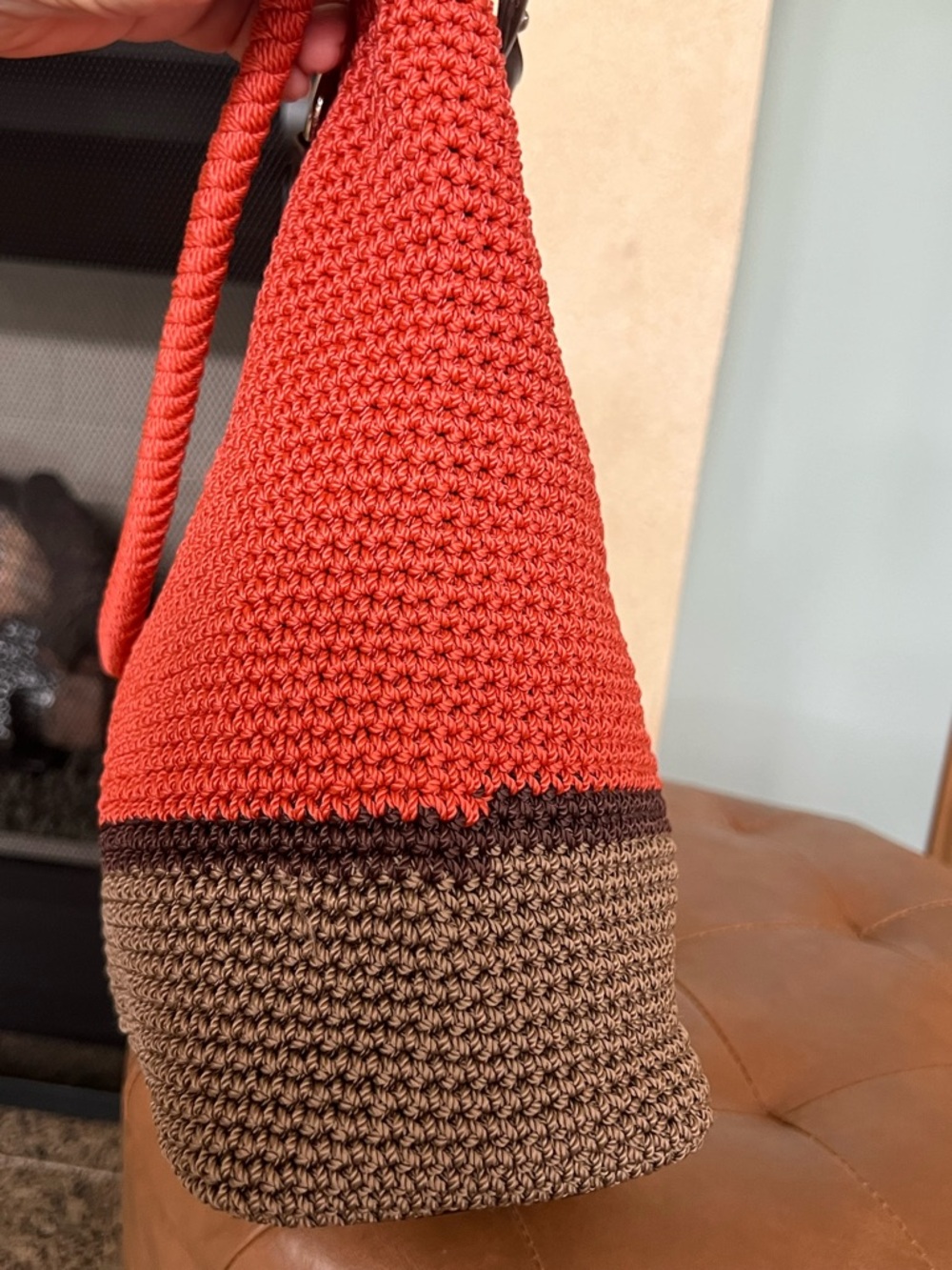 Croft & Barrow Color-Block Crochet Coral Taupe Boho Hobo Shoulder Bag - Picture 4 of 9